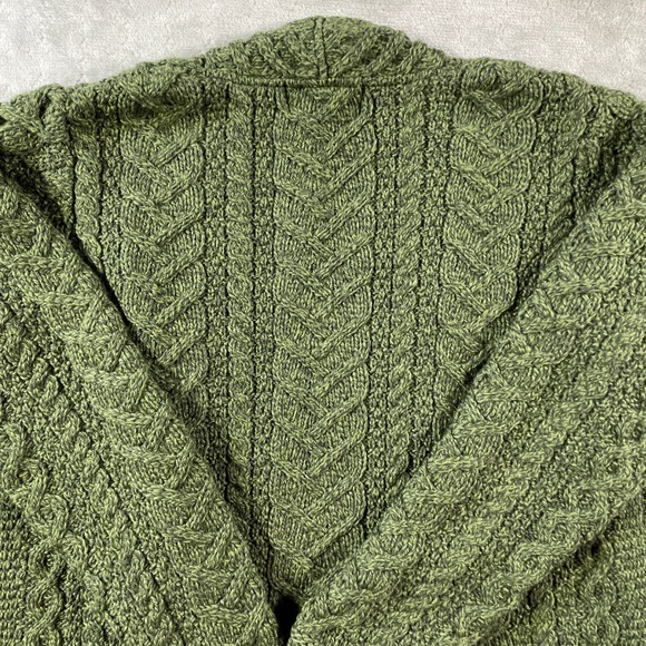 Aran Crafts Cardigan Sweater Womens Medium Green Ireland Merino Wool Cable Knit - Picture 8 of 9